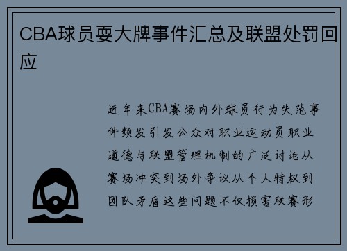 CBA球员耍大牌事件汇总及联盟处罚回应